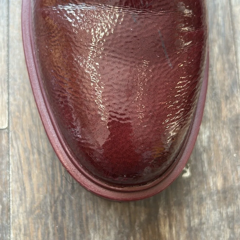 Franco Sarto Red Wine Patent Leather Oxfords with Lace-Up Design
